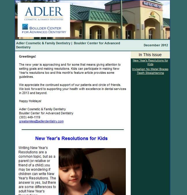 Boulder dentist Michael Adler December 2013 newsletter